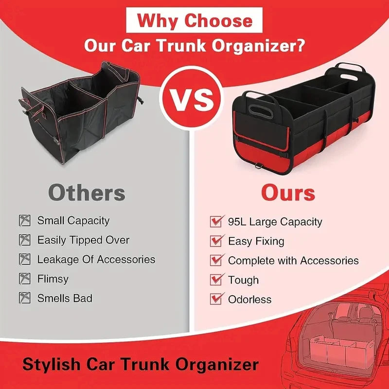Universal Large Trunk Organizer For Car, Collapsible Multi Compartment Trunk Storage Bag With 2 Retractable Straps Mary's For You