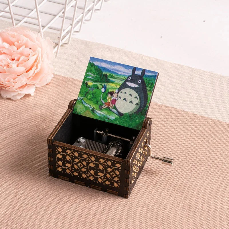 ✨ Totoro Wooden Music Box 🎵 Hand-Cranked Gift with Painted Charm Mary's For You
