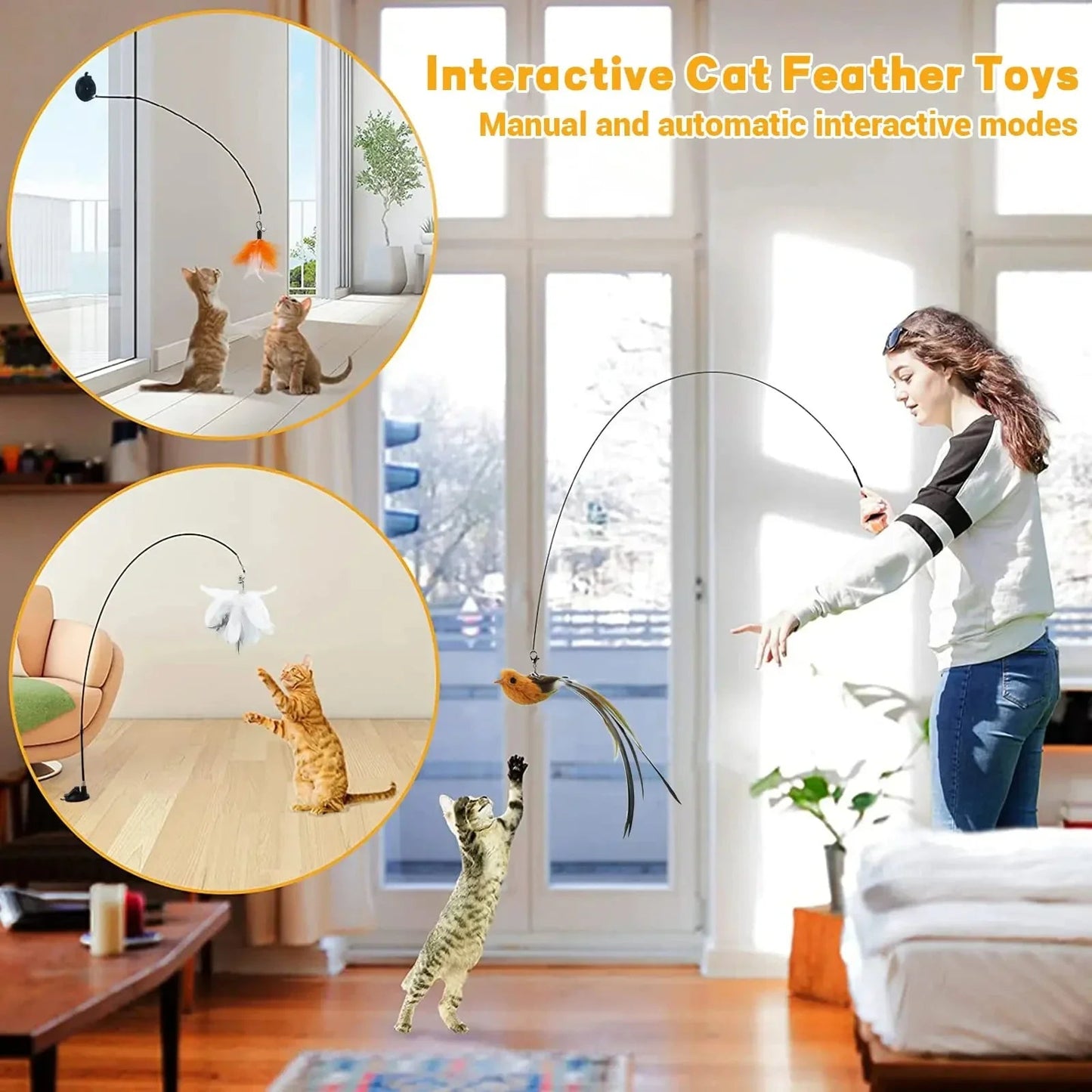 ✨ Simulated Bird Teaser Long Rod Feather Toy for Safe Cat Fun Mary's For You