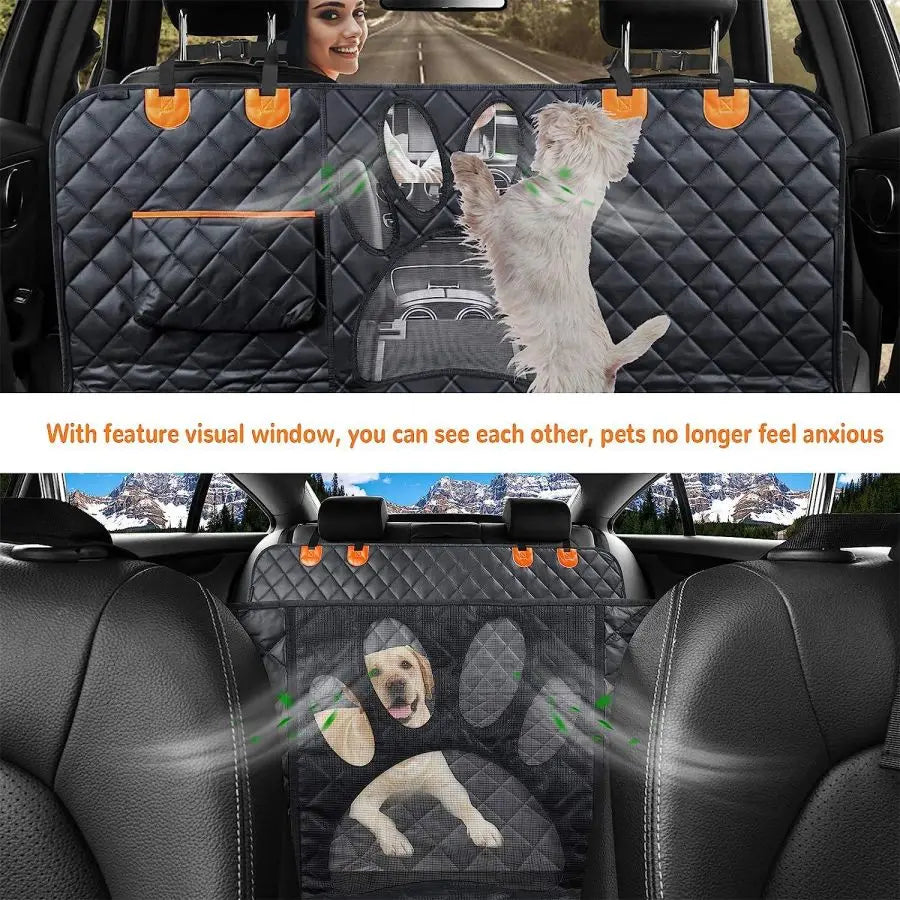 Dog Car Seat Cover for Back Seat, 100% Waterproof Dog Car Hammock with Visual Mesh Window and Side Zipper Car Seat & Door Protec Mary's For You
