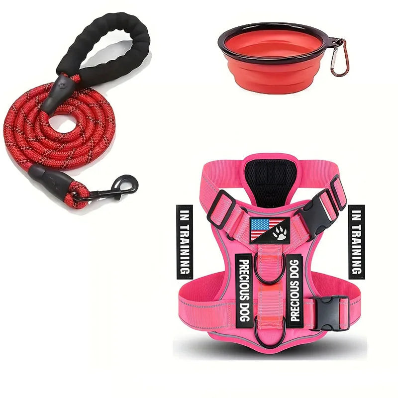 Service Dog Harness & Leash Set with 1pc Folding Bowl Reflective Adjustable Dog Vest Harness Soft Oxford Pet Harness For Small M Mary's For You