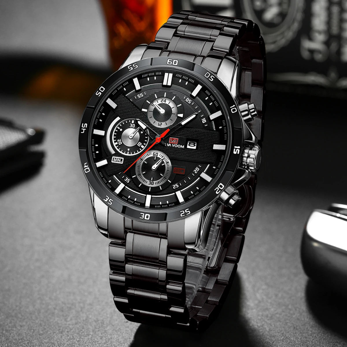 Top Men Watch Sports Style 46mm Large Leather Racing Style Casual Fashion Original Black Rose Gold Calendar Quartz Watch Relogio Mary's For You