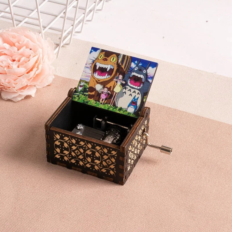 ✨ Totoro Wooden Music Box 🎵 Hand-Cranked Gift with Painted Charm Mary's For You