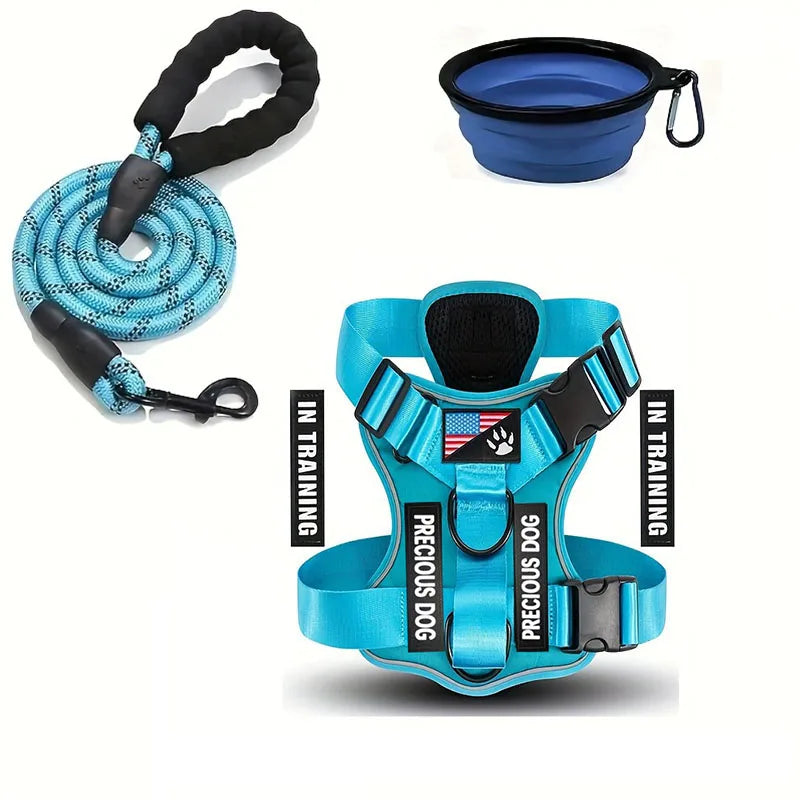 Service Dog Harness & Leash Set with 1pc Folding Bowl Reflective Adjustable Dog Vest Harness Soft Oxford Pet Harness For Small M Mary's For You