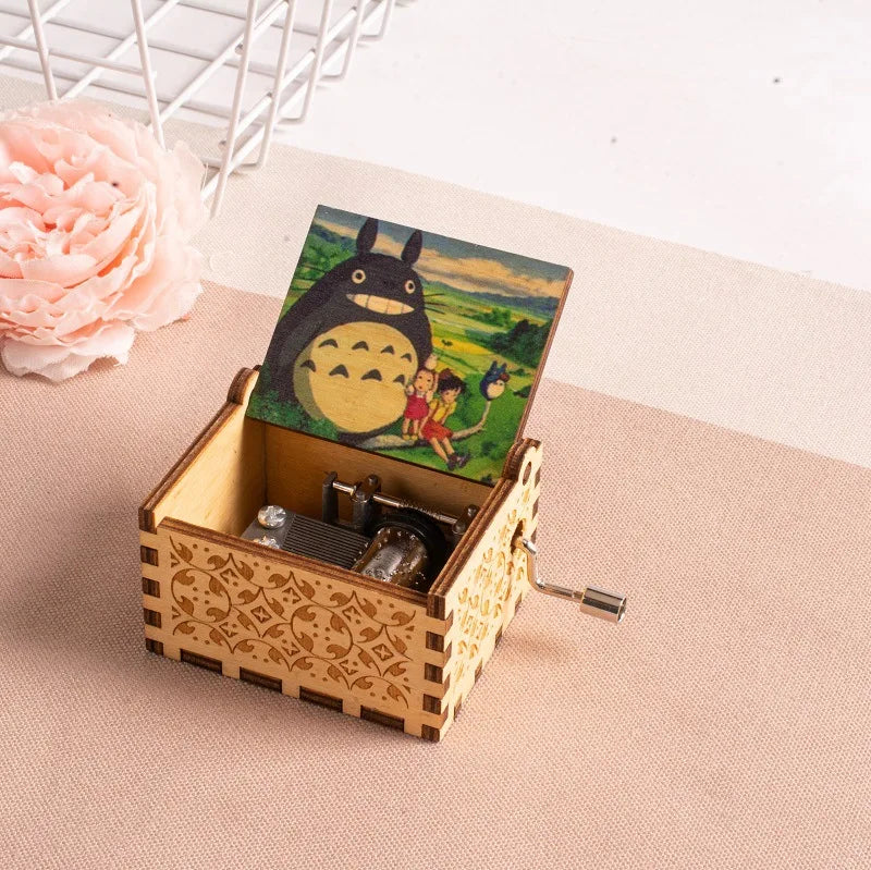 ✨ Totoro Wooden Music Box 🎵 Hand-Cranked Gift with Painted Charm Mary's For You