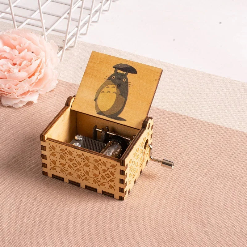 ✨ Totoro Wooden Music Box 🎵 Hand-Cranked Gift with Painted Charm Mary's For You