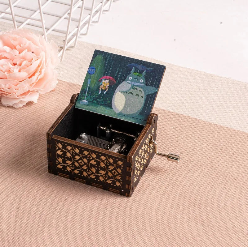 ✨ Totoro Wooden Music Box 🎵 Hand-Cranked Gift with Painted Charm Mary's For You