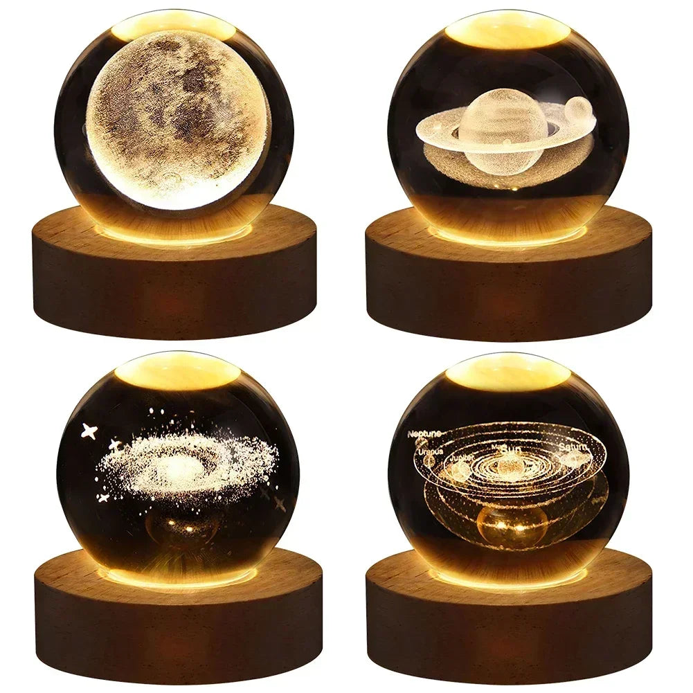 ✨ 3D Galaxy Crystal Lamp 🌌 USB Night Light with Planet Projections Mary's For You