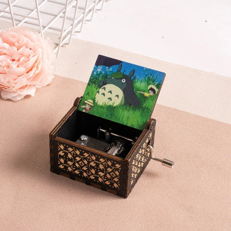 ✨ Totoro Wooden Music Box 🎵 Hand-Cranked Gift with Painted Charm Mary's For You