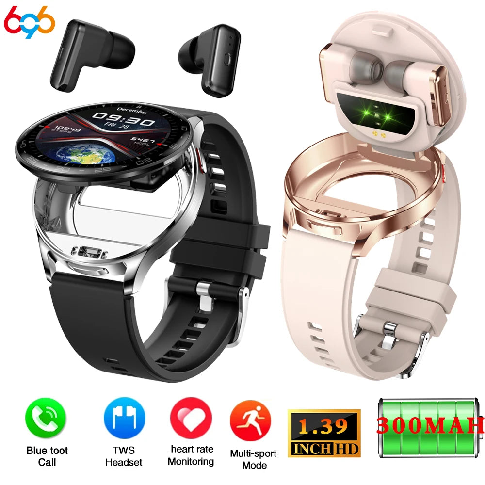 2 In 1 TWS Headset Smart Watch 1.39" Men Women Sport Fitness Heart Rate Health Watches Earphone Noise Reduction Music Smartwatch Mary's For You