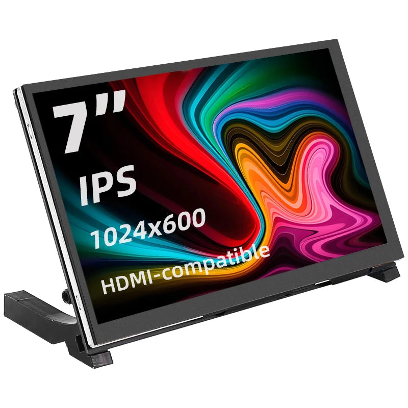 7 Inch Portable Display IPS LCD Capacitive Touch Screen 1024x600 Monitor Optional Speakers for Raspberry Pi 5 4B 3B+ Laptop PC Mary's For You