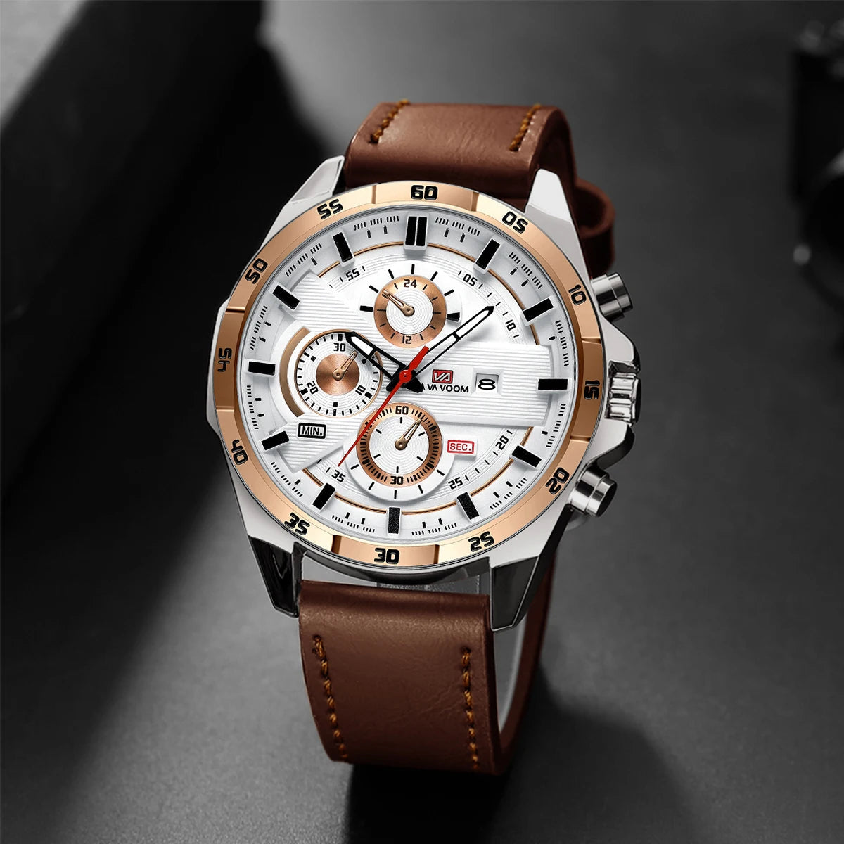 Top Men Watch Sports Style 46mm Large Leather Racing Style Casual Fashion Original Black Rose Gold Calendar Quartz Watch Relogio Mary's For You