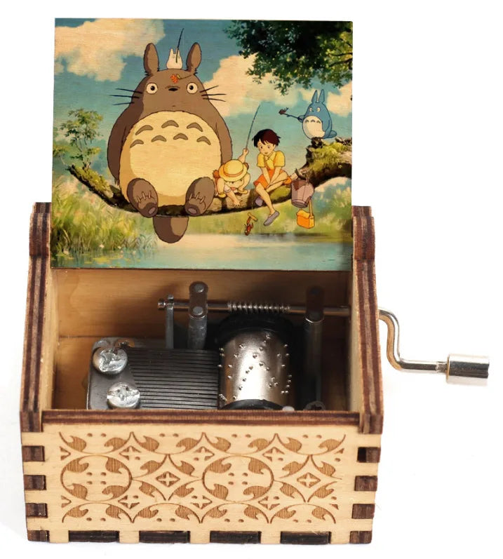 ✨ Totoro Wooden Music Box 🎵 Hand-Cranked Gift with Painted Charm Mary's For You