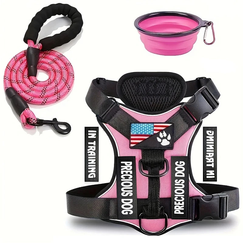 Service Dog Harness & Leash Set with 1pc Folding Bowl Reflective Adjustable Dog Vest Harness Soft Oxford Pet Harness For Small M Mary's For You