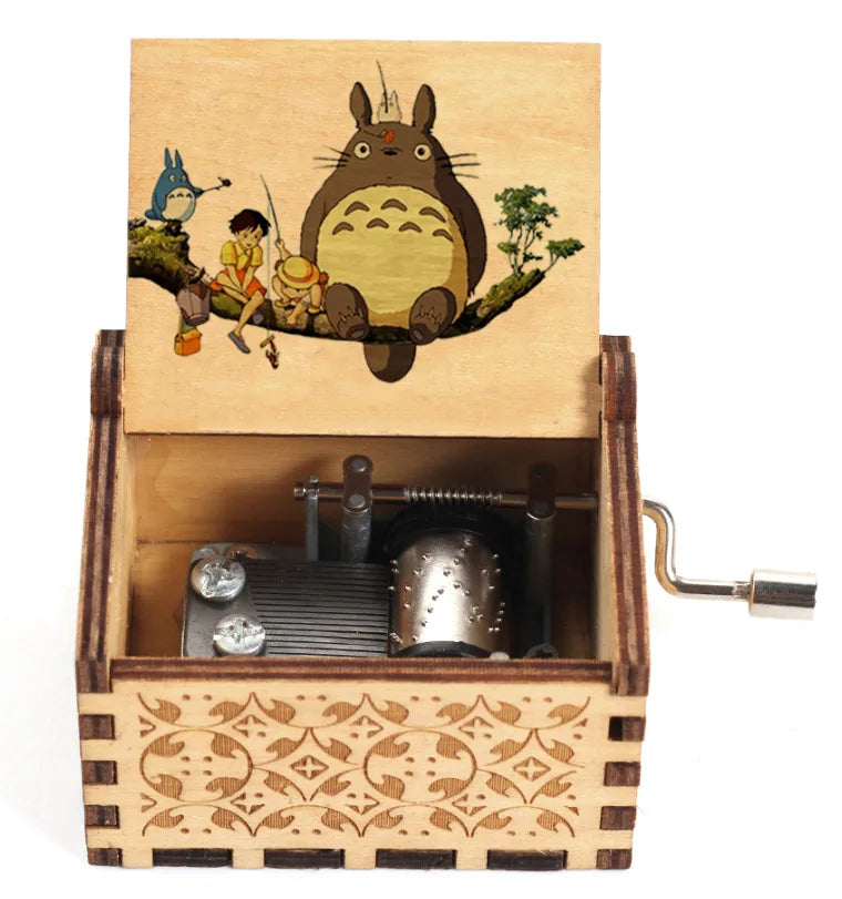 ✨ Totoro Wooden Music Box 🎵 Hand-Cranked Gift with Painted Charm Mary's For You