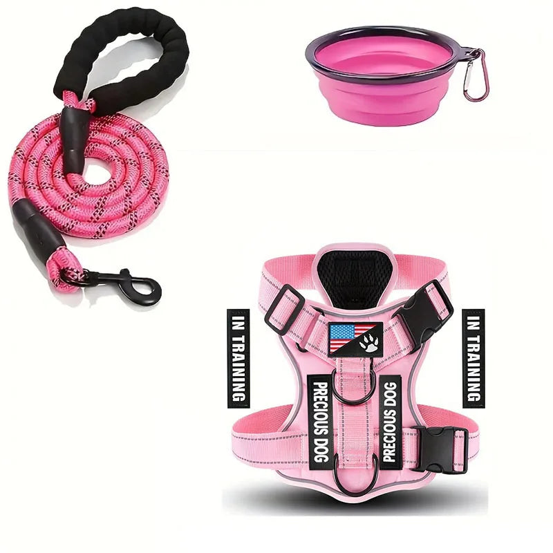 Service Dog Harness & Leash Set with 1pc Folding Bowl Reflective Adjustable Dog Vest Harness Soft Oxford Pet Harness For Small M Mary's For You