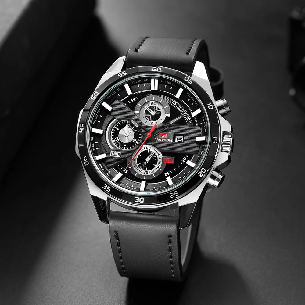 Top Men Watch Sports Style 46mm Large Leather Racing Style Casual Fashion Original Black Rose Gold Calendar Quartz Watch Relogio Mary's For You