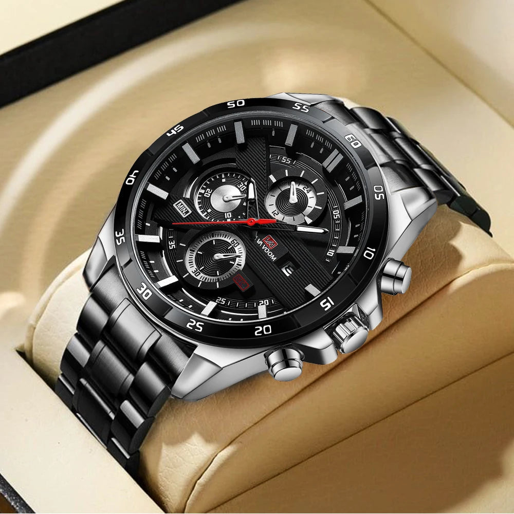 Top Men Watch Sports Style 46mm Large Leather Racing Style Casual Fashion Original Black Rose Gold Calendar Quartz Watch Relogio Mary's For You