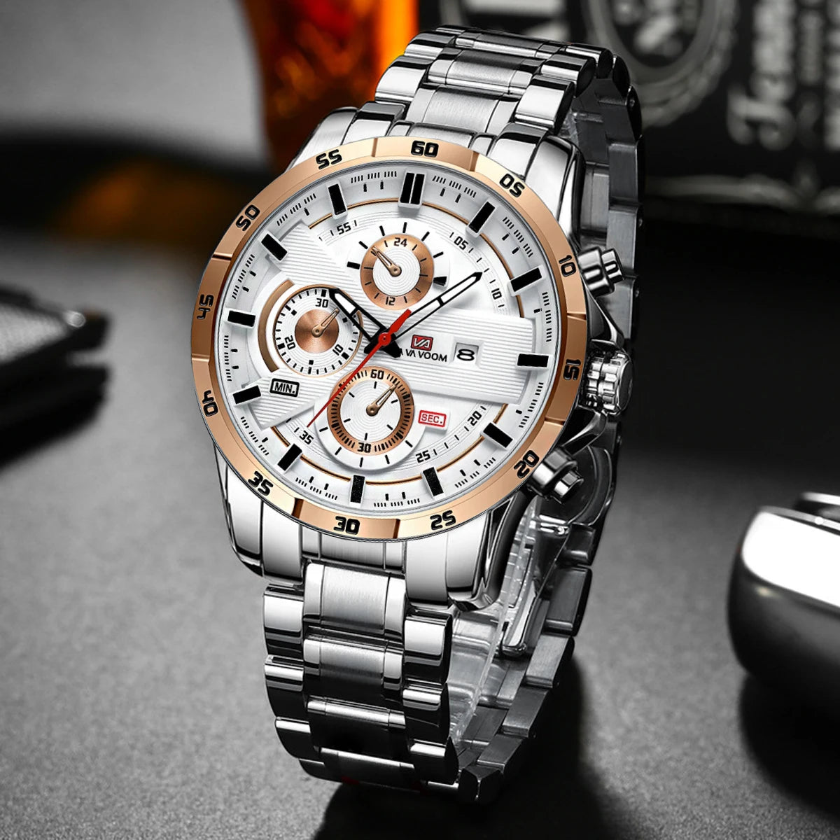Top Men Watch Sports Style 46mm Large Leather Racing Style Casual Fashion Original Black Rose Gold Calendar Quartz Watch Relogio Mary's For You