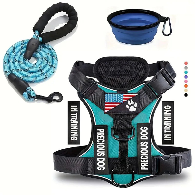 Service Dog Harness & Leash Set with 1pc Folding Bowl Reflective Adjustable Dog Vest Harness Soft Oxford Pet Harness For Small M Mary's For You