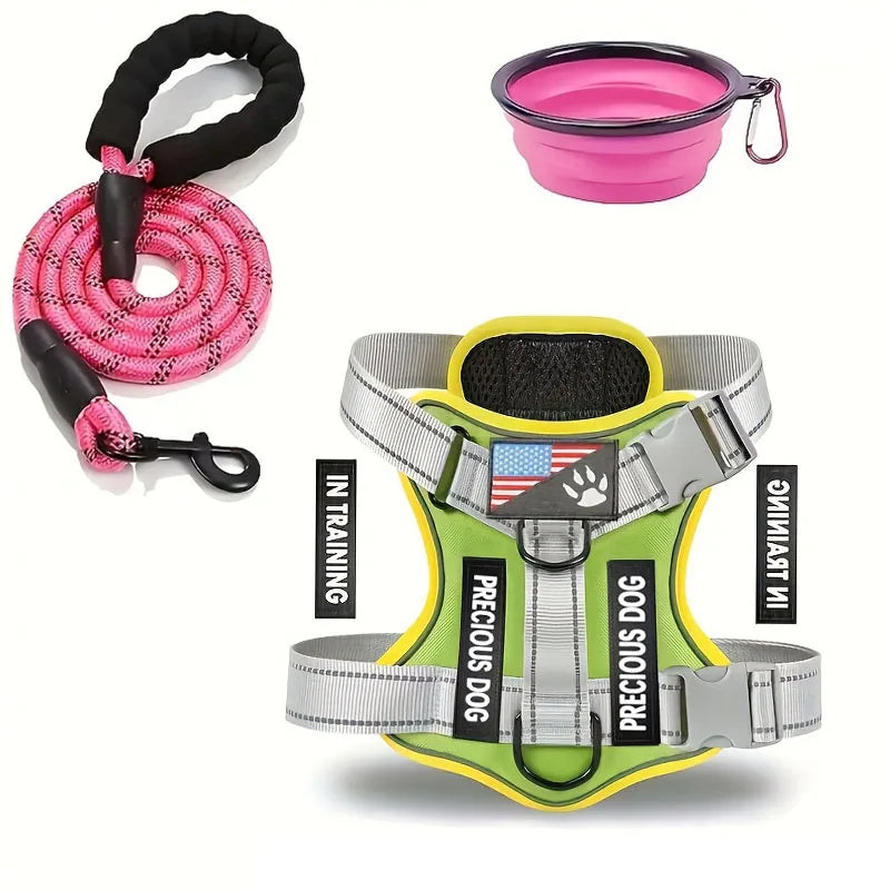 Service Dog Harness & Leash Set with 1pc Folding Bowl Reflective Adjustable Dog Vest Harness Soft Oxford Pet Harness For Small M Mary's For You