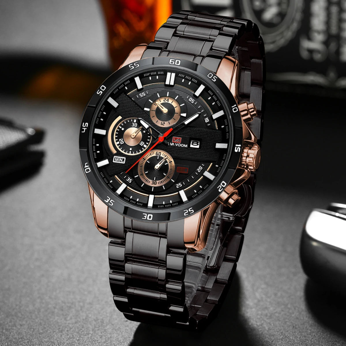Top Men Watch Sports Style 46mm Large Leather Racing Style Casual Fashion Original Black Rose Gold Calendar Quartz Watch Relogio Mary's For You