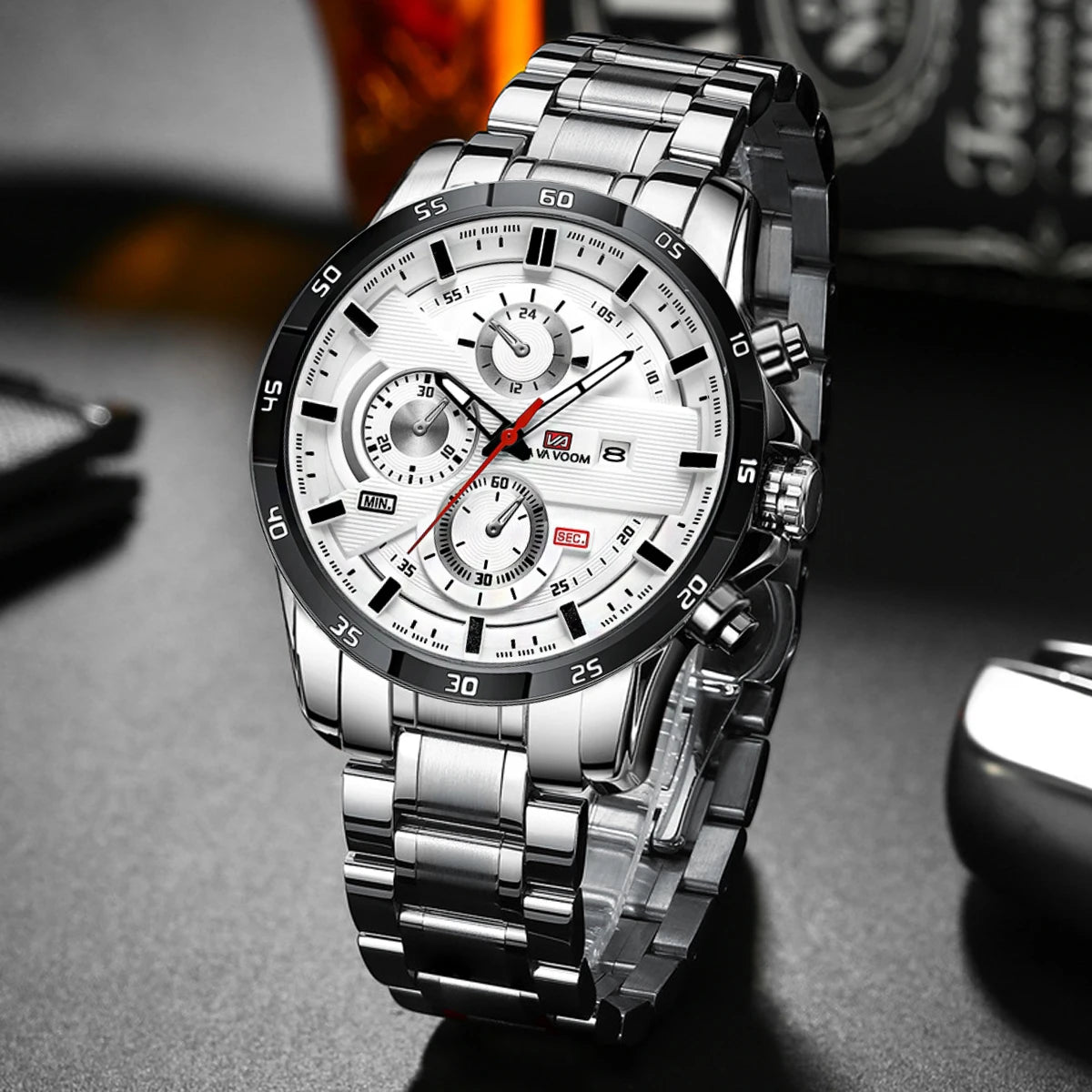 Top Men Watch Sports Style 46mm Large Leather Racing Style Casual Fashion Original Black Rose Gold Calendar Quartz Watch Relogio Mary's For You