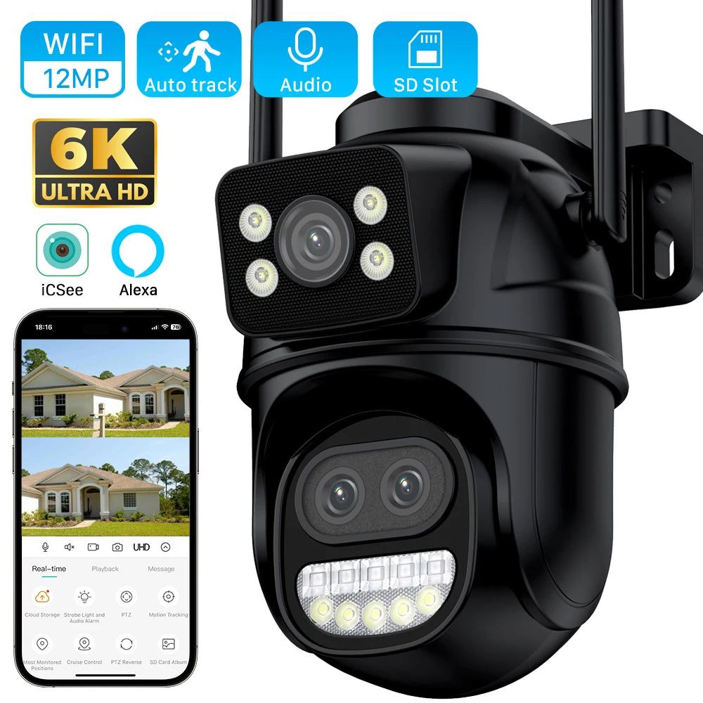 💎 6K Dual Lens PTZ Cam 12MP CCTV with 8X Zoom & Dual View 💫 Mary's For You