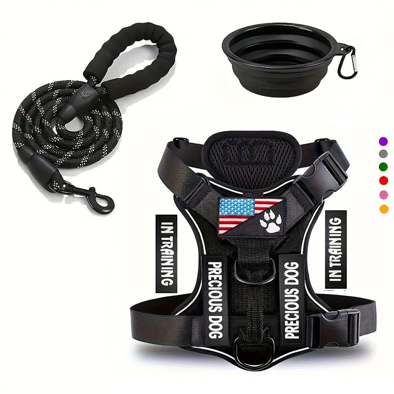 Service Dog Harness & Leash Set with 1pc Folding Bowl Reflective Adjustable Dog Vest Harness Soft Oxford Pet Harness For Small M Mary's For You