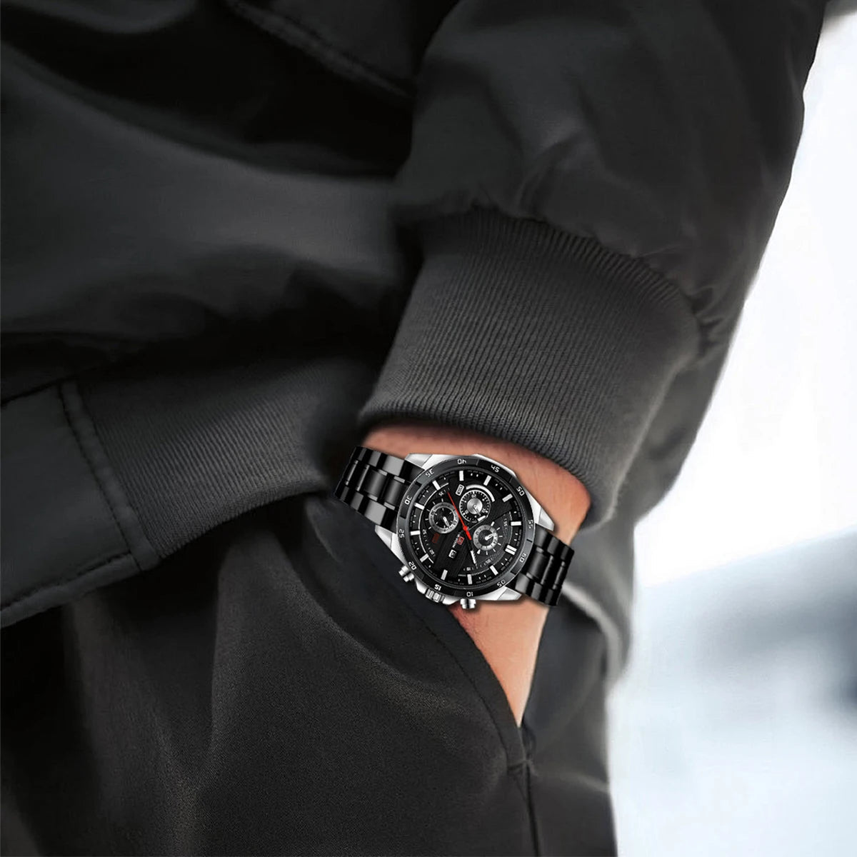 Top Men Watch Sports Style 46mm Large Leather Racing Style Casual Fashion Original Black Rose Gold Calendar Quartz Watch Relogio Mary's For You