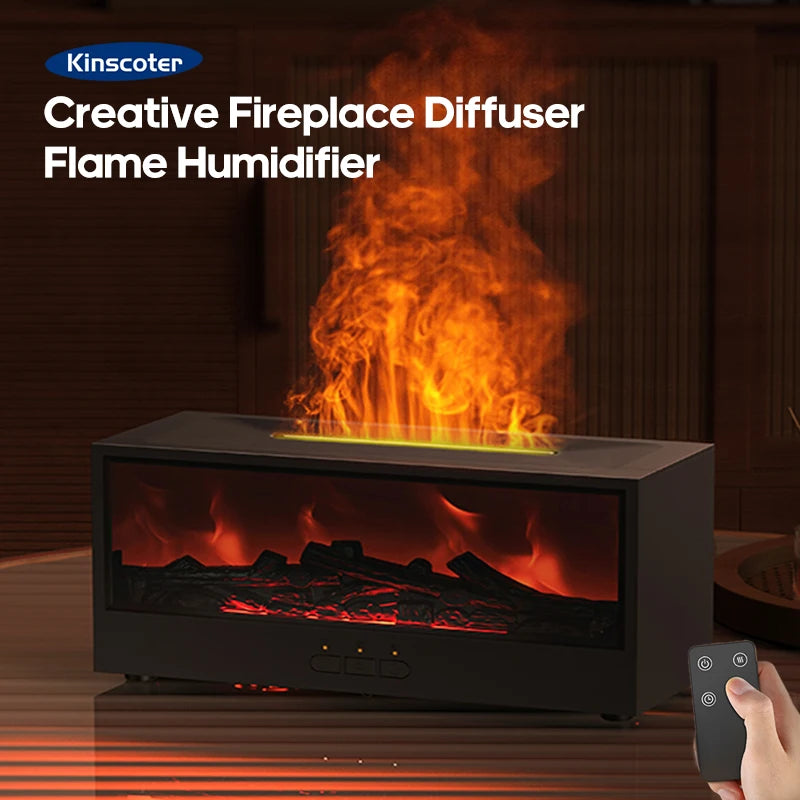 🔥 Creative Flame Aroma Diffuser – 150ml Ultrasonic Humidifier with Remote & LED Fireplace Effect 🔥 Mary's For You