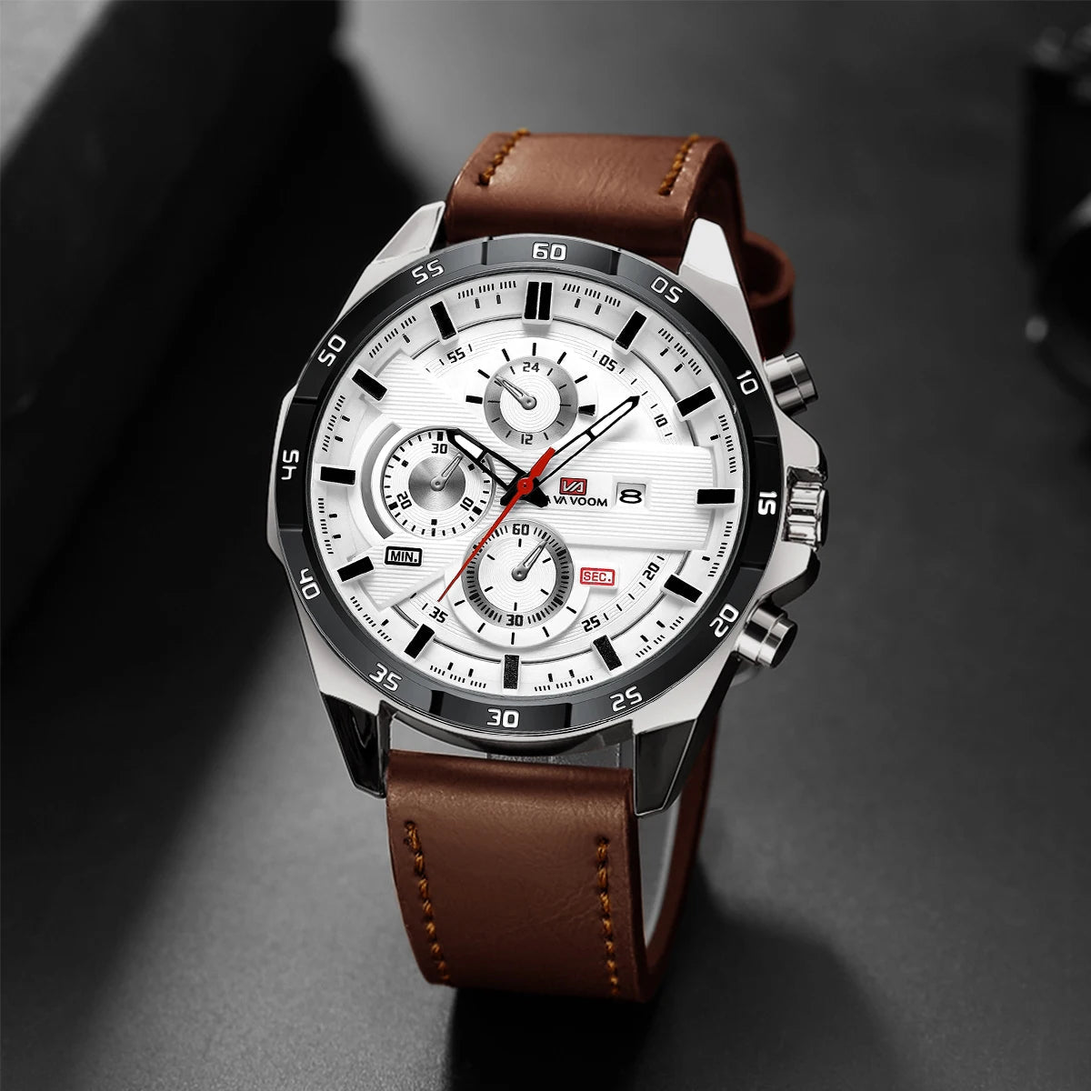 Top Men Watch Sports Style 46mm Large Leather Racing Style Casual Fashion Original Black Rose Gold Calendar Quartz Watch Relogio Mary's For You