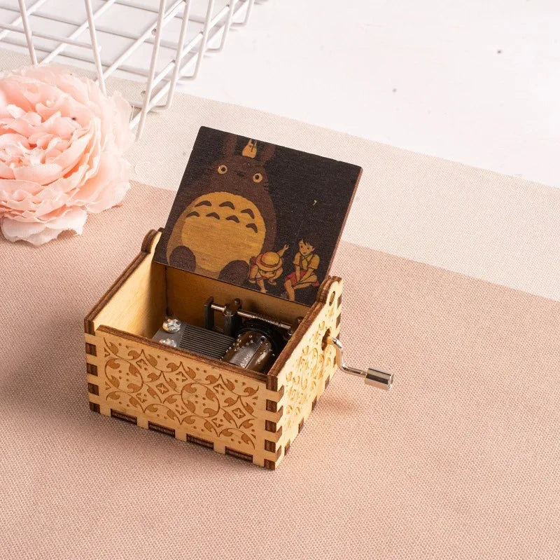 ✨ Totoro Wooden Music Box 🎵 Hand-Cranked Gift with Painted Charm Mary's For You
