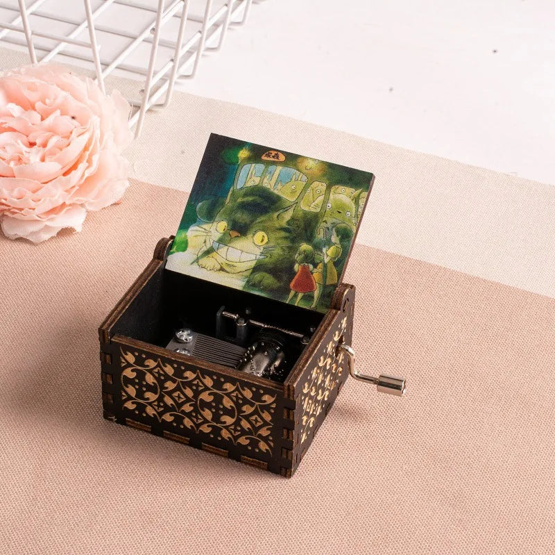 ✨ Totoro Wooden Music Box 🎵 Hand-Cranked Gift with Painted Charm Mary's For You