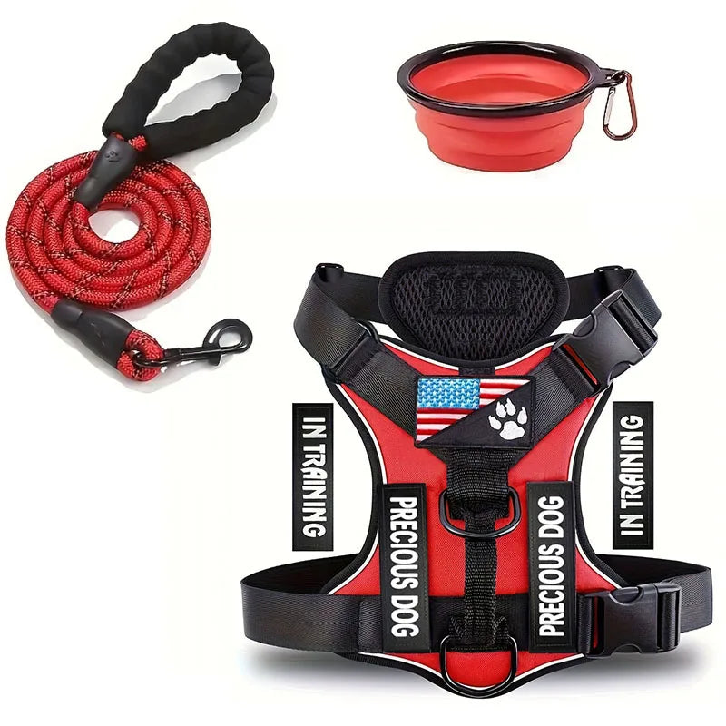 Service Dog Harness & Leash Set with 1pc Folding Bowl Reflective Adjustable Dog Vest Harness Soft Oxford Pet Harness For Small M Mary's For You