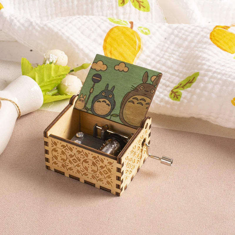 ✨ Totoro Wooden Music Box 🎵 Hand-Cranked Gift with Painted Charm Mary's For You