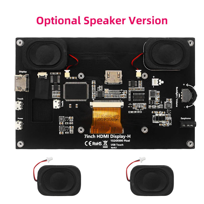7 Inch Portable Display IPS LCD Capacitive Touch Screen 1024x600 Monitor Optional Speakers for Raspberry Pi 5 4B 3B+ Laptop PC Mary's For You
