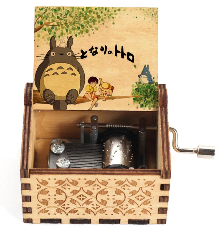 ✨ Totoro Wooden Music Box 🎵 Hand-Cranked Gift with Painted Charm Mary's For You