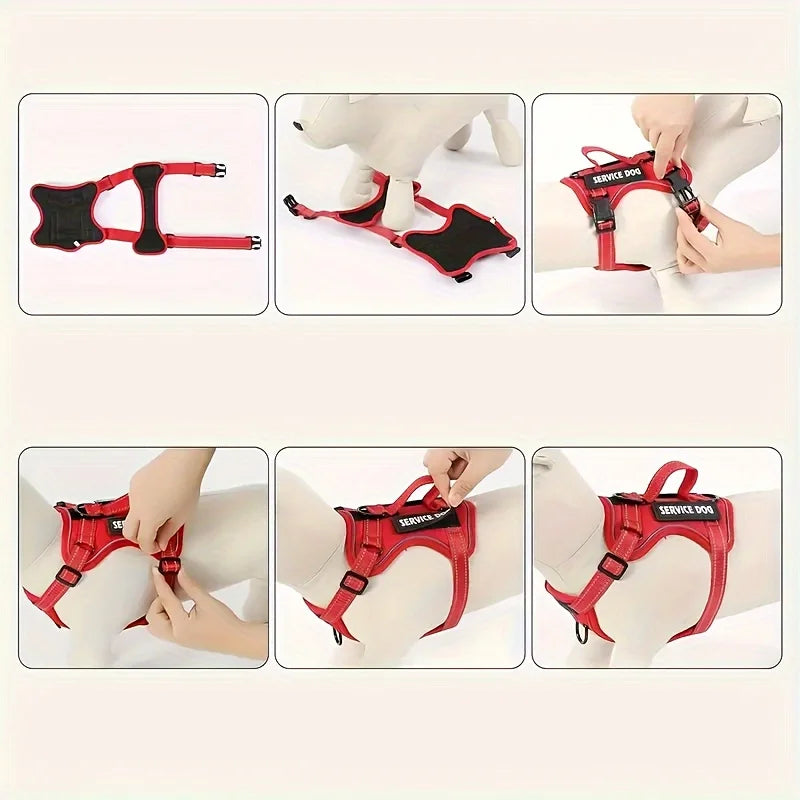 Service Dog Harness & Leash Set with 1pc Folding Bowl Reflective Adjustable Dog Vest Harness Soft Oxford Pet Harness For Small M Mary's For You