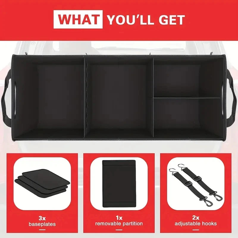 Universal Large Trunk Organizer For Car, Collapsible Multi Compartment Trunk Storage Bag With 2 Retractable Straps Mary's For You