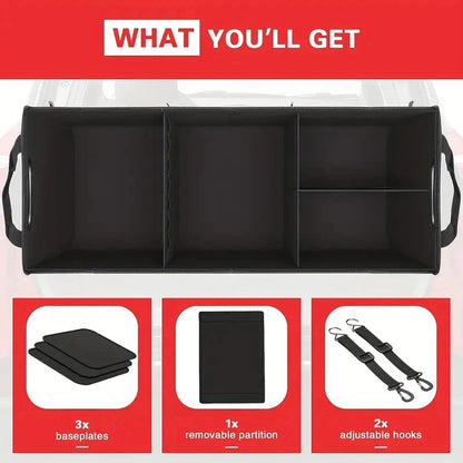 Universal Large Trunk Organizer For Car, Collapsible Multi Compartment Trunk Storage Bag With 2 Retractable Straps Mary's For You