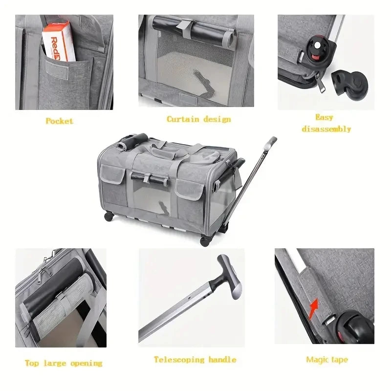 Extra Large Portable Pet Trolley Case, Detachable Dog Trolley Case, Large Foldable Pet Bag Cat Travel Carrier Bag Mary's For You