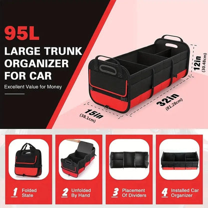 Universal Large Trunk Organizer For Car, Collapsible Multi Compartment Trunk Storage Bag With 2 Retractable Straps Mary's For You