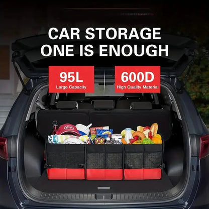 Universal Large Trunk Organizer For Car, Collapsible Multi Compartment Trunk Storage Bag With 2 Retractable Straps Mary's For You
