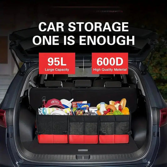 Universal Large Trunk Organizer For Car, Collapsible Multi Compartment Trunk Storage Bag With 2 Retractable Straps Mary's For You