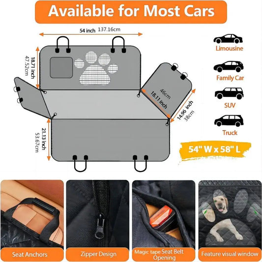Dog Car Seat Cover for Back Seat, 100% Waterproof Dog Car Hammock with Visual Mesh Window and Side Zipper Car Seat & Door Protec Mary's For You