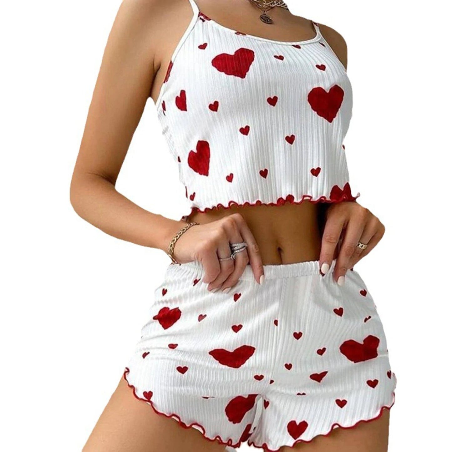 Women's Pajamas Set Sleepwear 2 PCS Short Tank Tops And Shorts S M L White Ventilate Soft Casual Love Printing Mary's For You