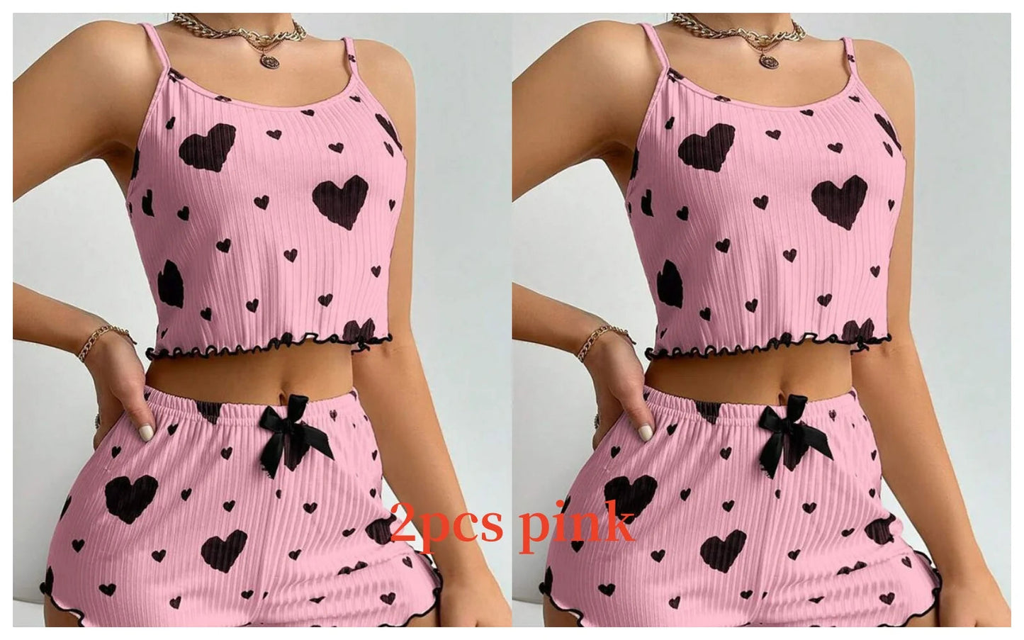 Women's Pajamas Set Sleepwear 2 PCS Short Tank Tops And Shorts S M L White Ventilate Soft Casual Love Printing Mary's For You