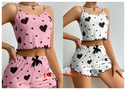 Women's Pajamas Set Sleepwear 2 PCS Short Tank Tops And Shorts S M L White Ventilate Soft Casual Love Printing Mary's For You