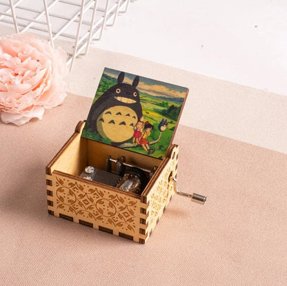 ✨ Totoro Wooden Music Box 🎵 Hand-Cranked Gift with Painted Charm Mary's For You